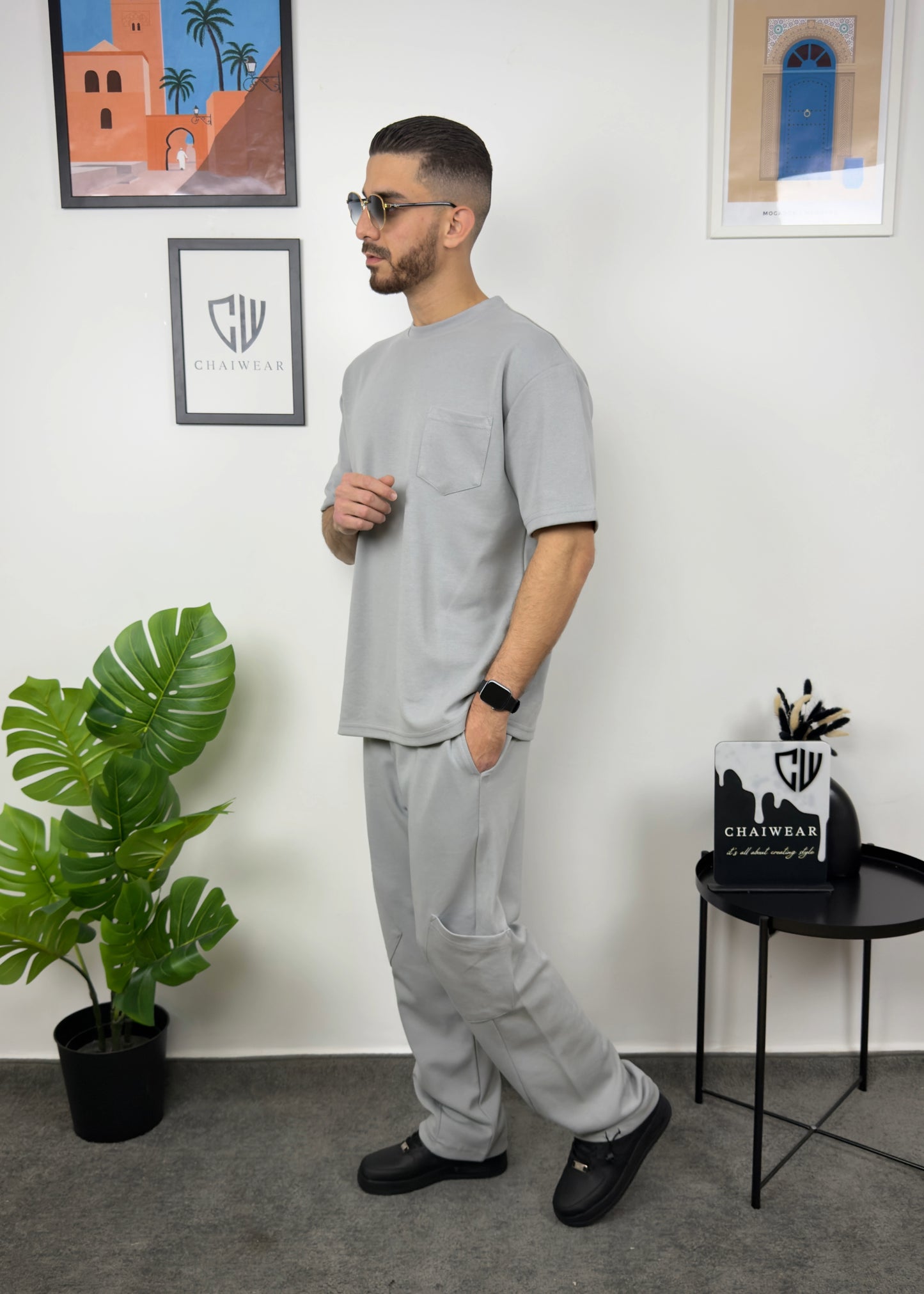 Pantalon et T-shirt Oversize en coton lourd 320 GSM Poche plaqué