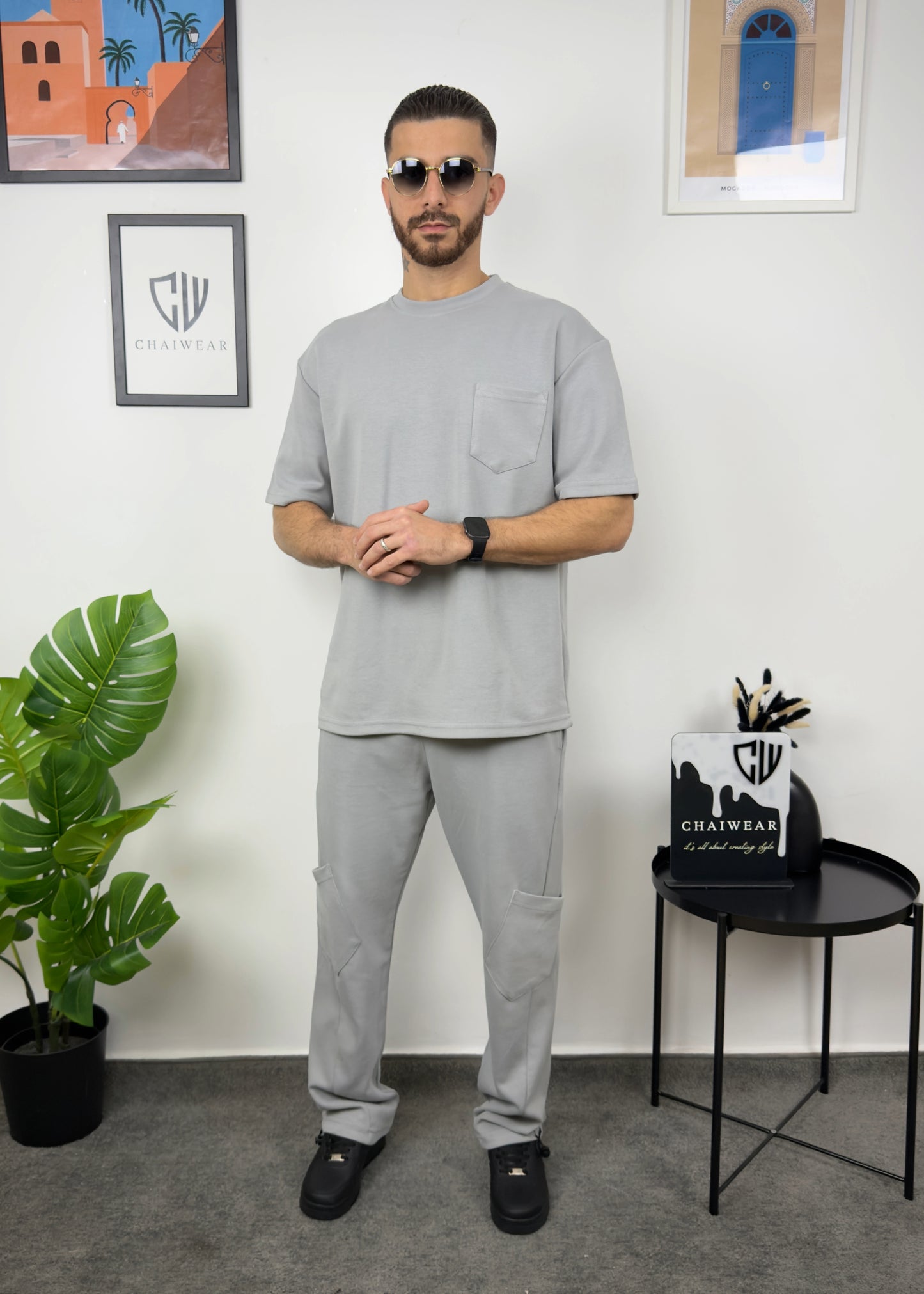 Pantalon et T-shirt Oversize en coton lourd 320 GSM Poche plaqué
