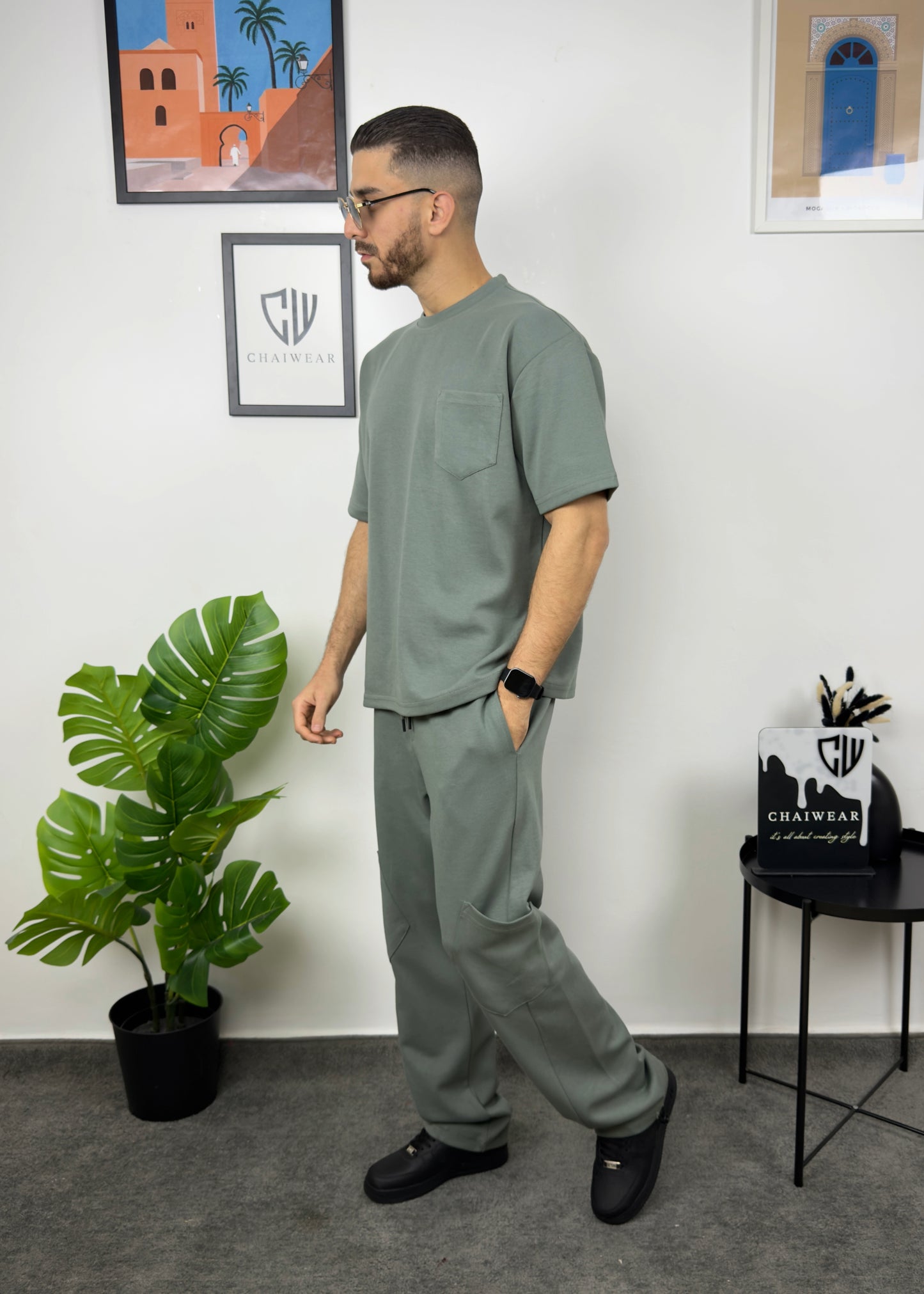 Pantalon et T-shirt Oversize en coton lourd 320 GSM Poche plaqué
