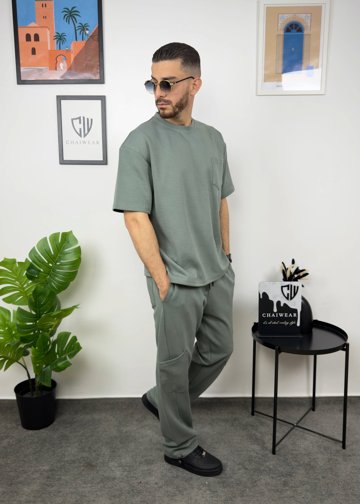Pantalon et T-shirt Oversize en coton lourd 320 GSM Poche plaqué