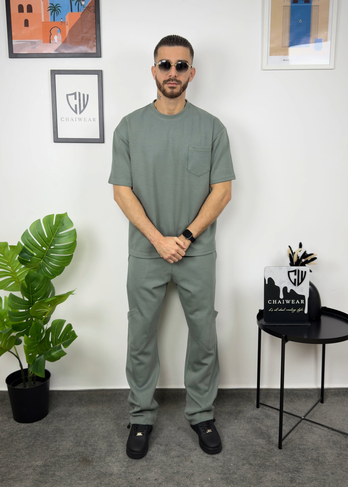 Pantalon et T-shirt Oversize en coton lourd 320 GSM Poche plaqué