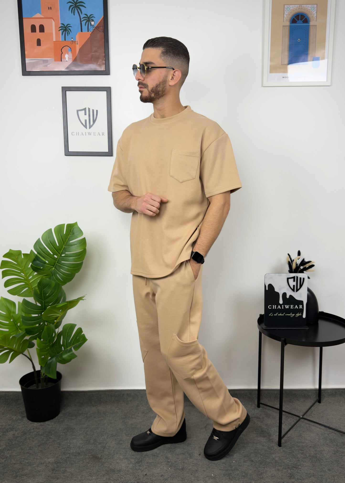 Pantalon et T-shirt Oversize en coton lourd 320 GSM Poche plaqué