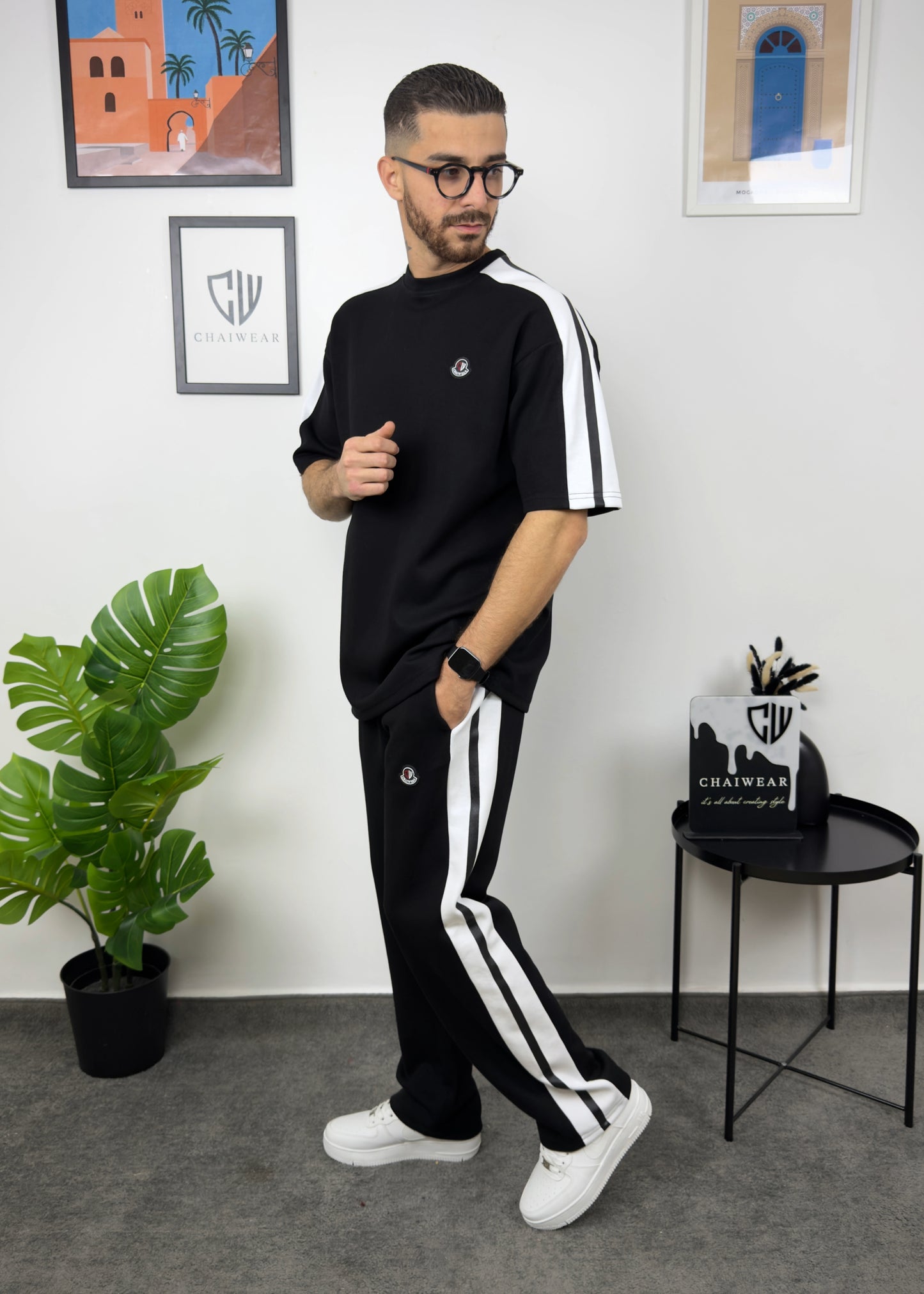 Pantalon et T-shirt Oversize en coton lourd 320 GSM Bande et motif Silicone