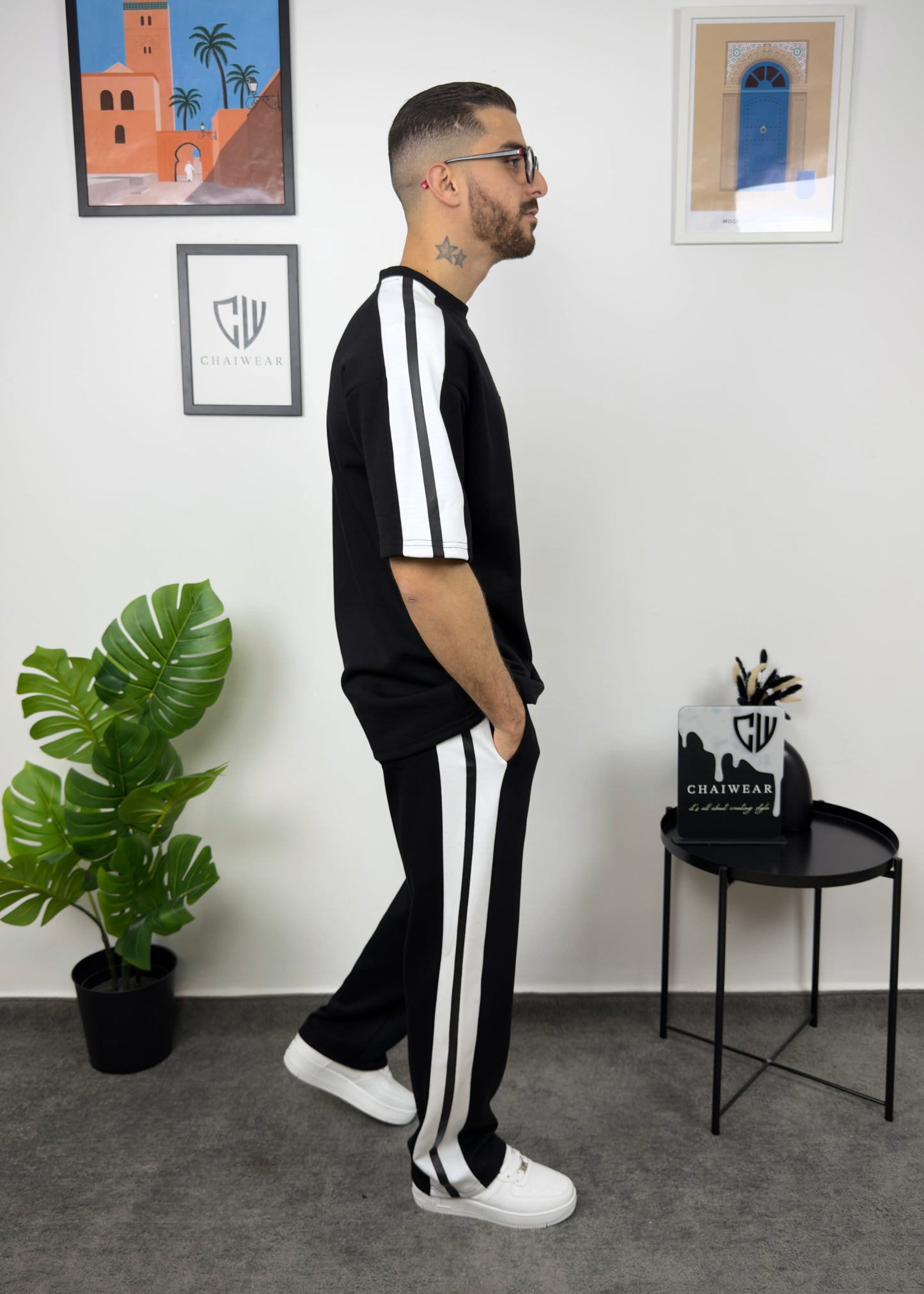 Pantalon et T-shirt Oversize en coton lourd 320 GSM Bande et motif Silicone