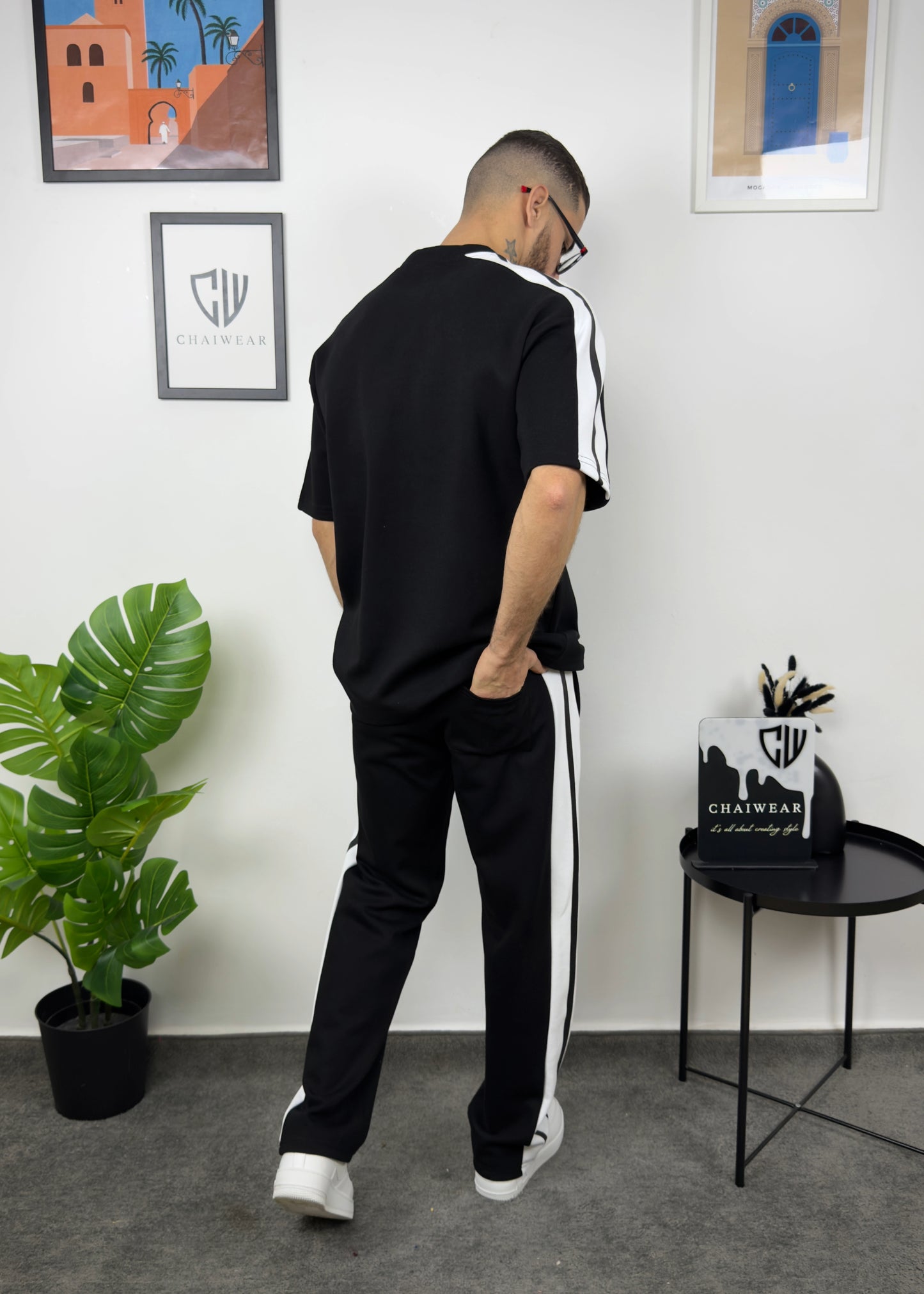 Pantalon et T-shirt Oversize en coton lourd 320 GSM Bande et motif Silicone