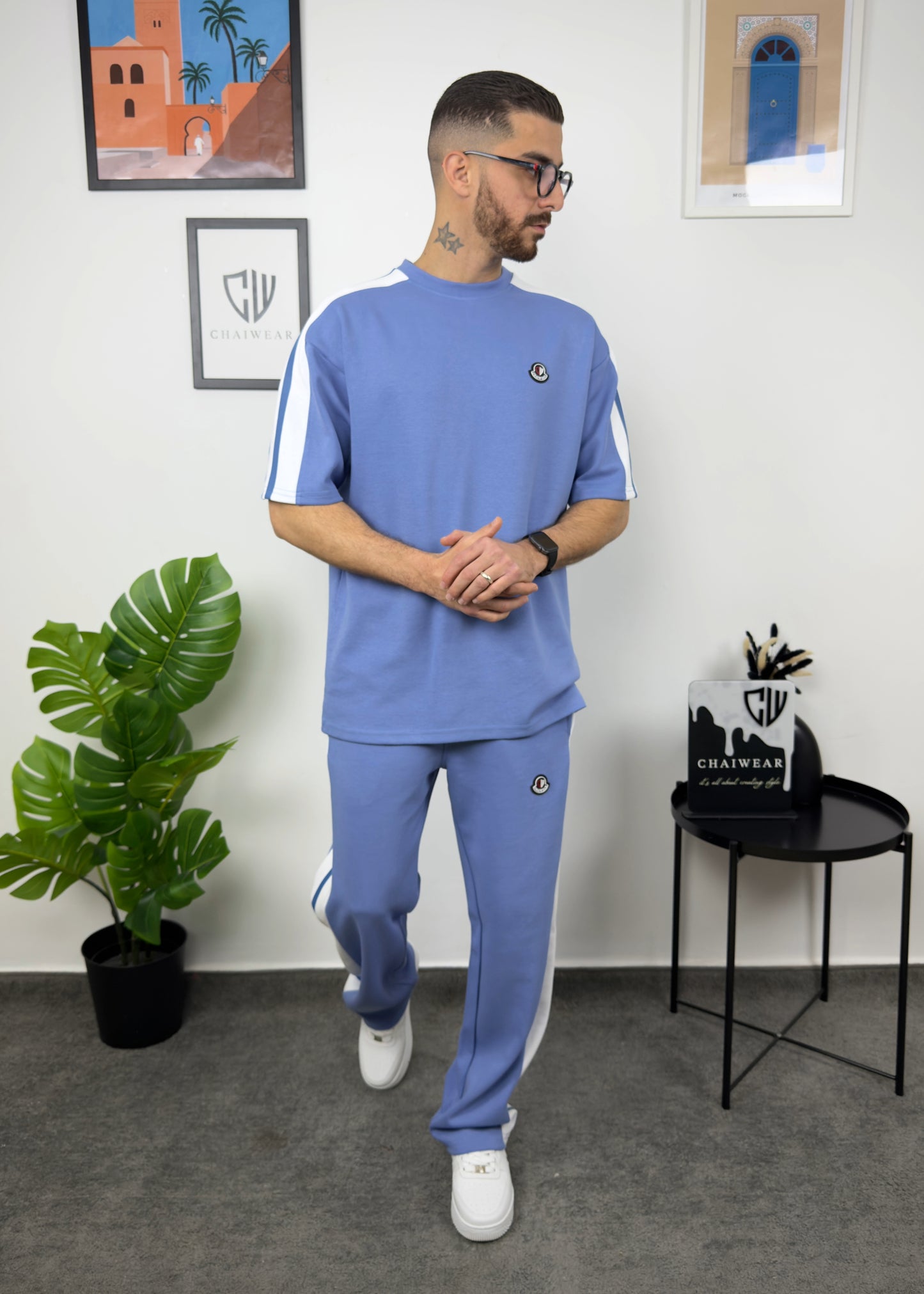 Pantalon et T-shirt Oversize en coton lourd 320 GSM Bande et motif Silicone