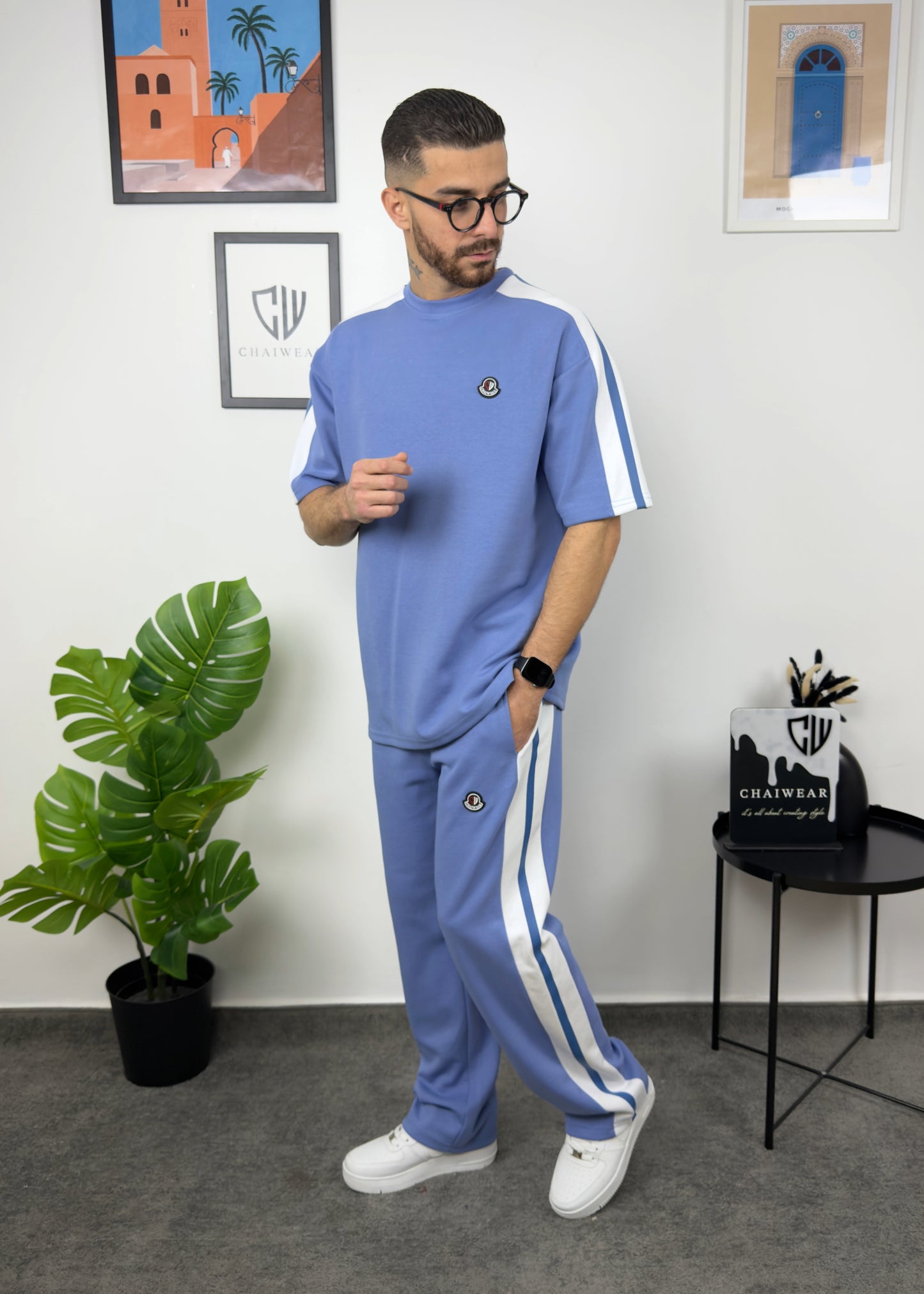 Pantalon et T-shirt Oversize en coton lourd 320 GSM Bande et motif Silicone