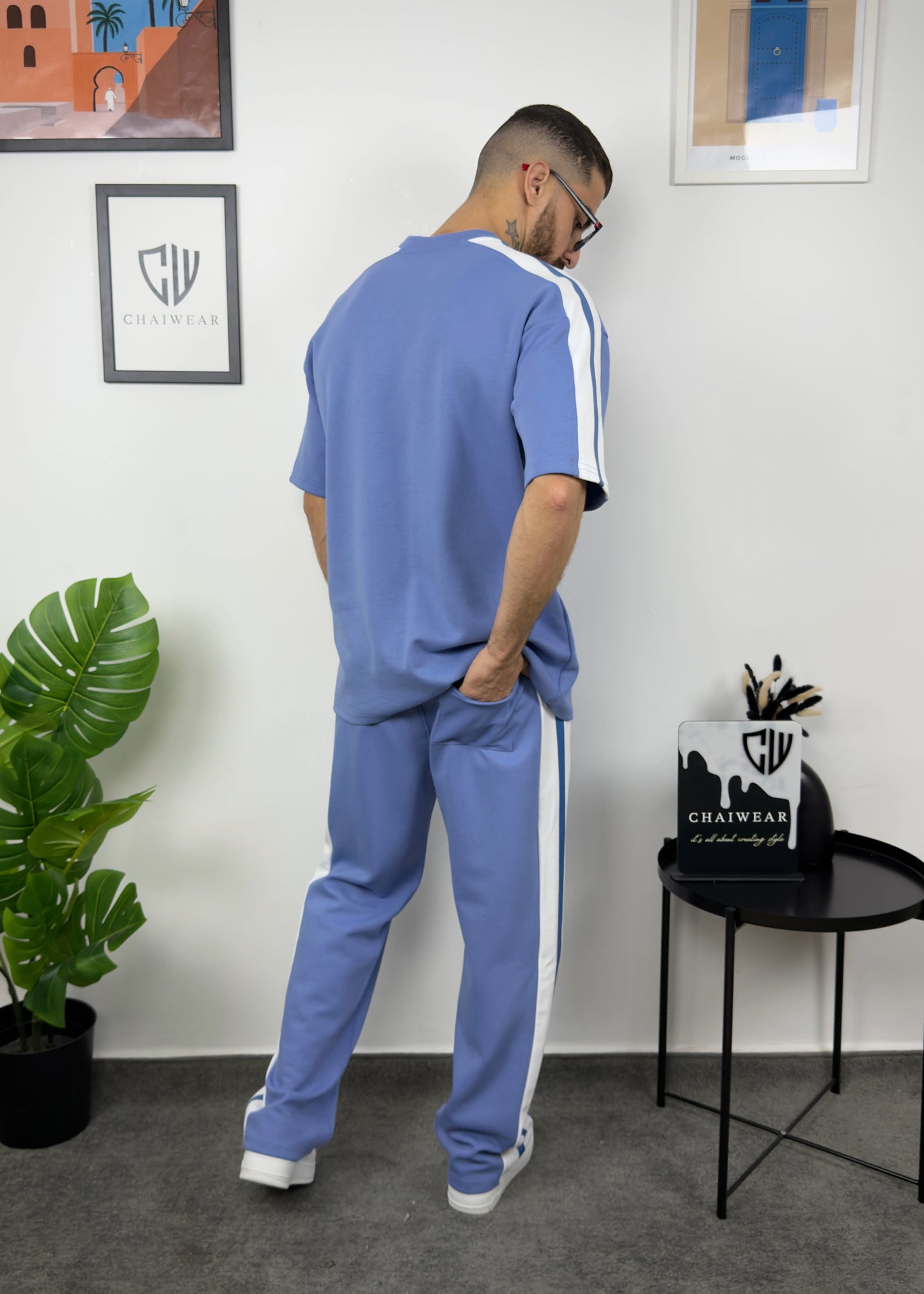 Pantalon et T-shirt Oversize en coton lourd 320 GSM Bande et motif Silicone
