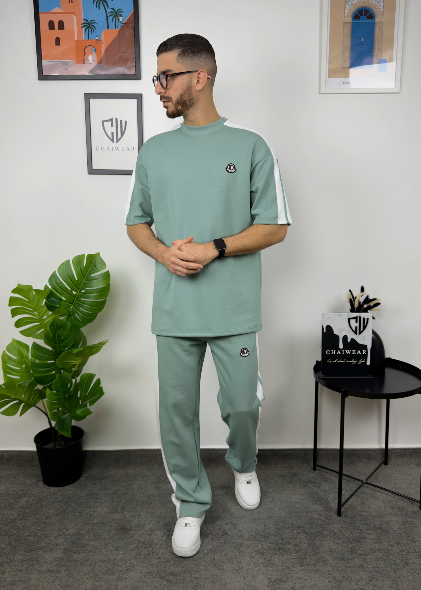 Pantalon et T-shirt Oversize en coton lourd 320 GSM Bande et motif Silicone