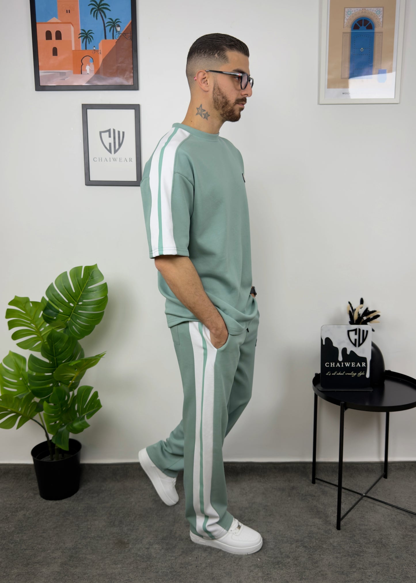 Pantalon et T-shirt Oversize en coton lourd 320 GSM Bande et motif Silicone