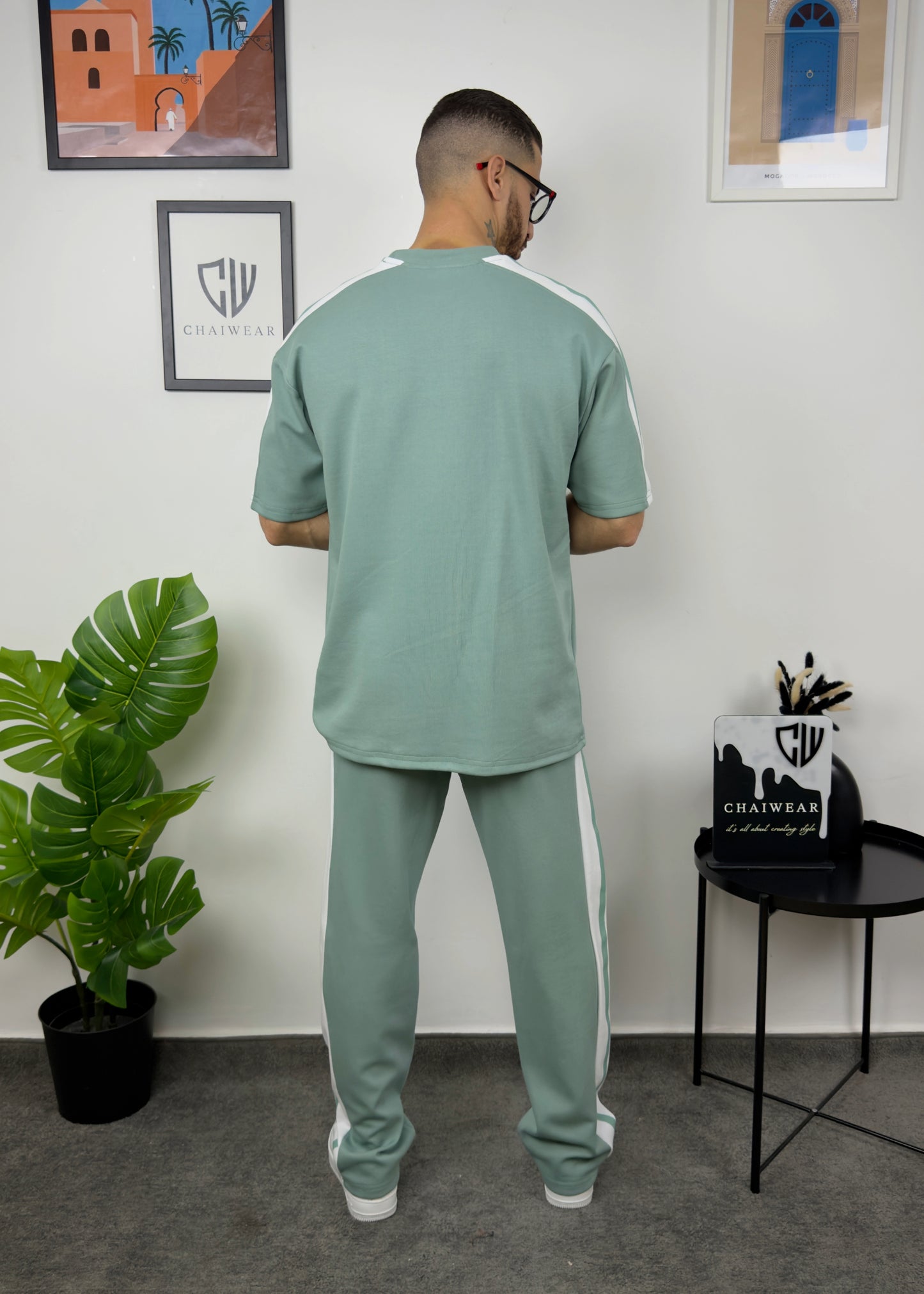 Pantalon et T-shirt Oversize en coton lourd 320 GSM Bande et motif Silicone