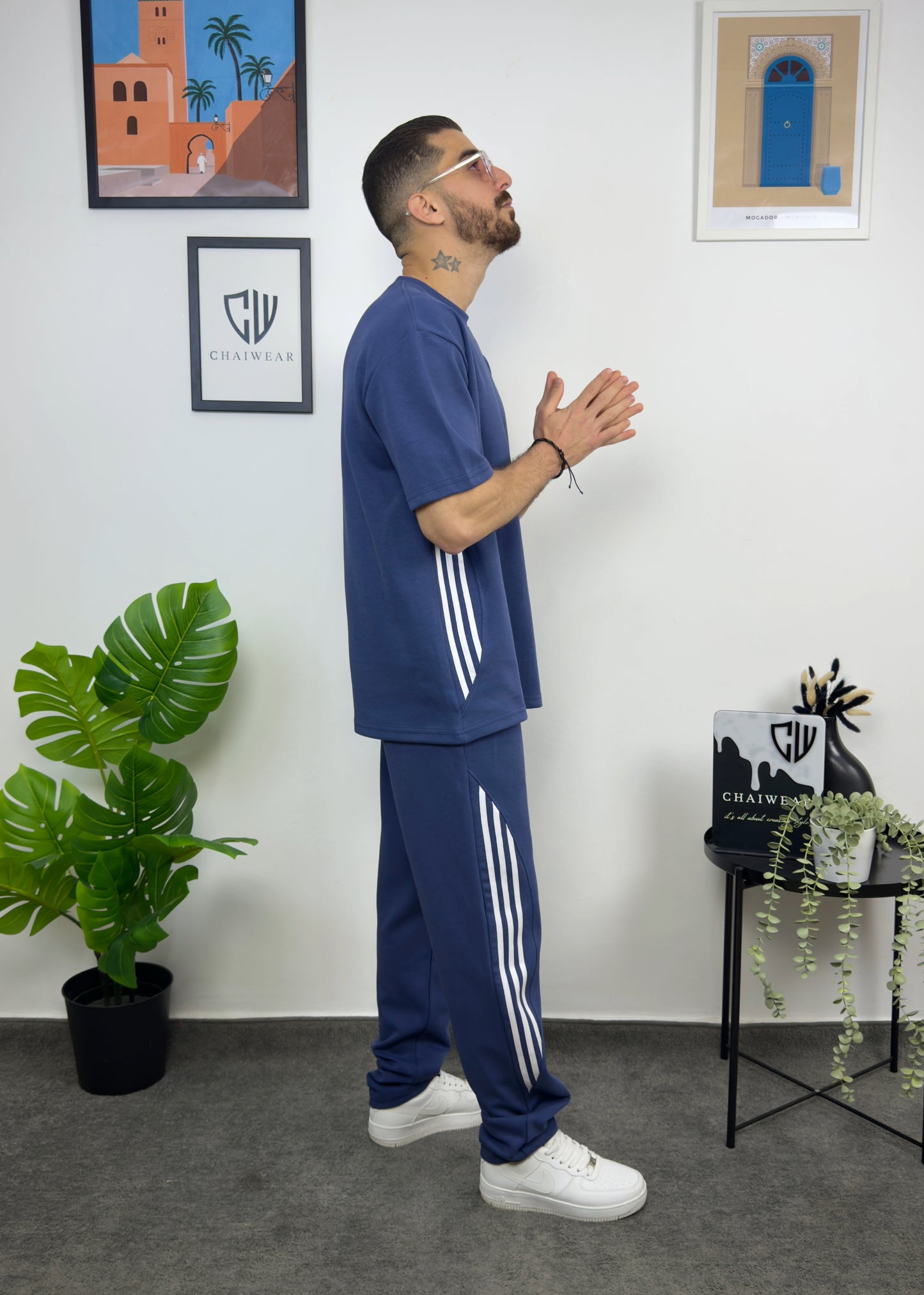 Pantalon et T-shirt Oversize en coton lourd 320 GSM Motif Bandes découpe couture