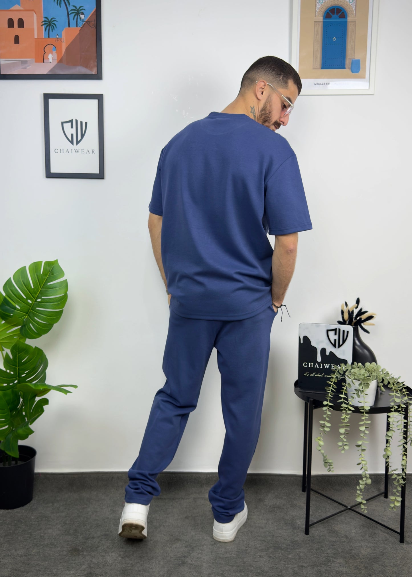 Pantalon et T-shirt Oversize en coton lourd 320 GSM Motif Bandes découpe couture