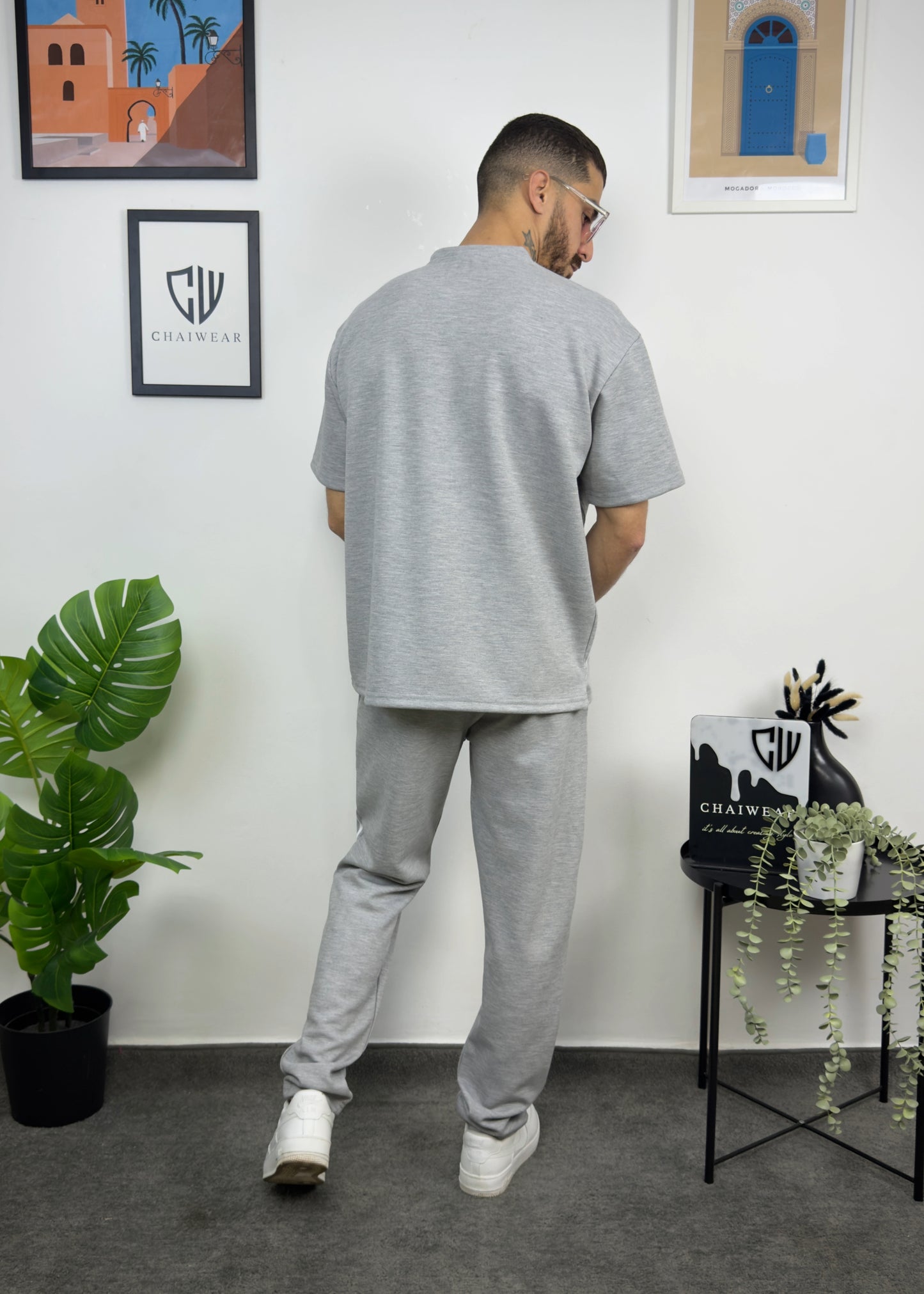 Pantalon et T-shirt Oversize en coton lourd 320 GSM Motif Bandes découpe couture