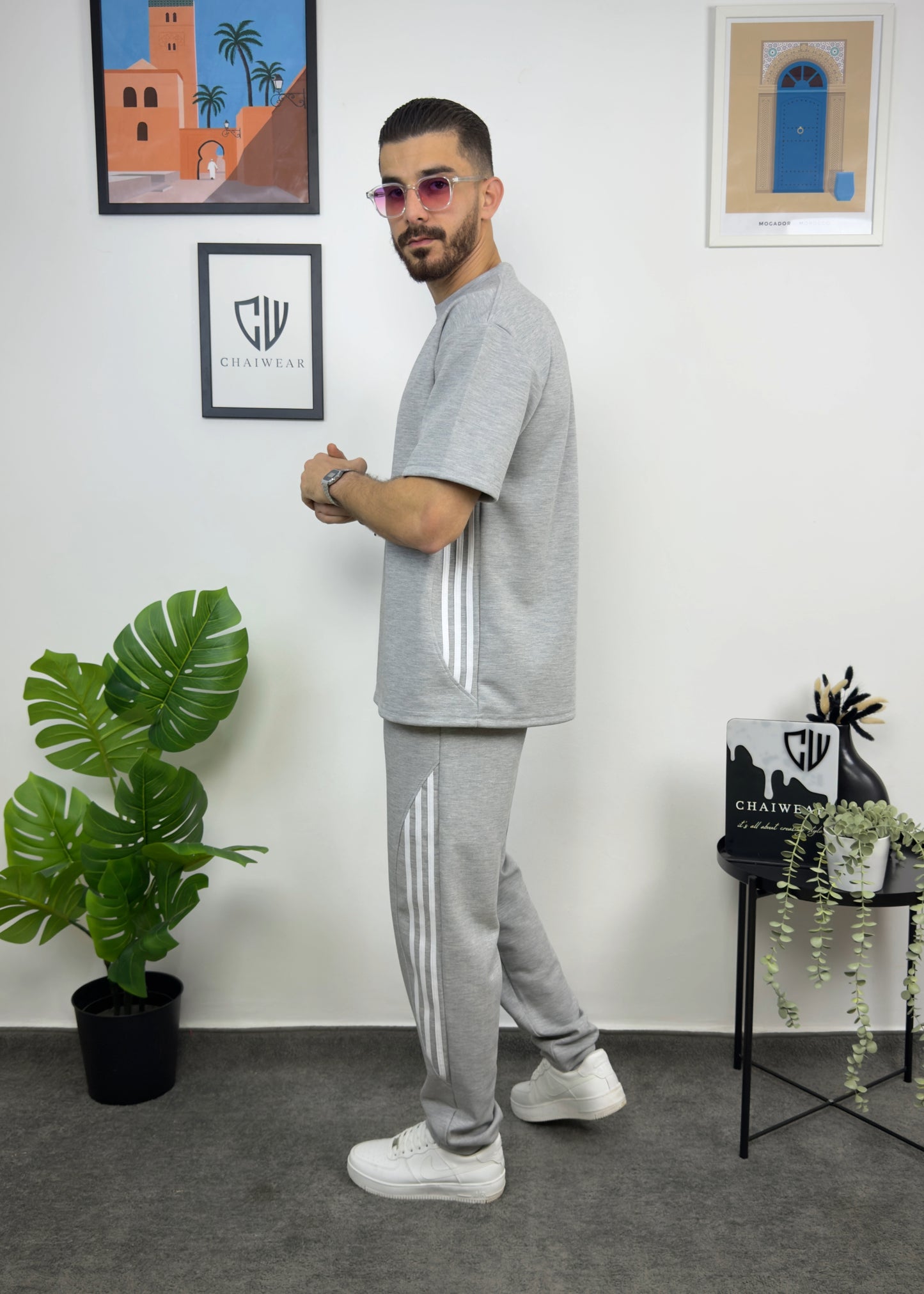 Pantalon et T-shirt Oversize en coton lourd 320 GSM Motif Bandes découpe couture