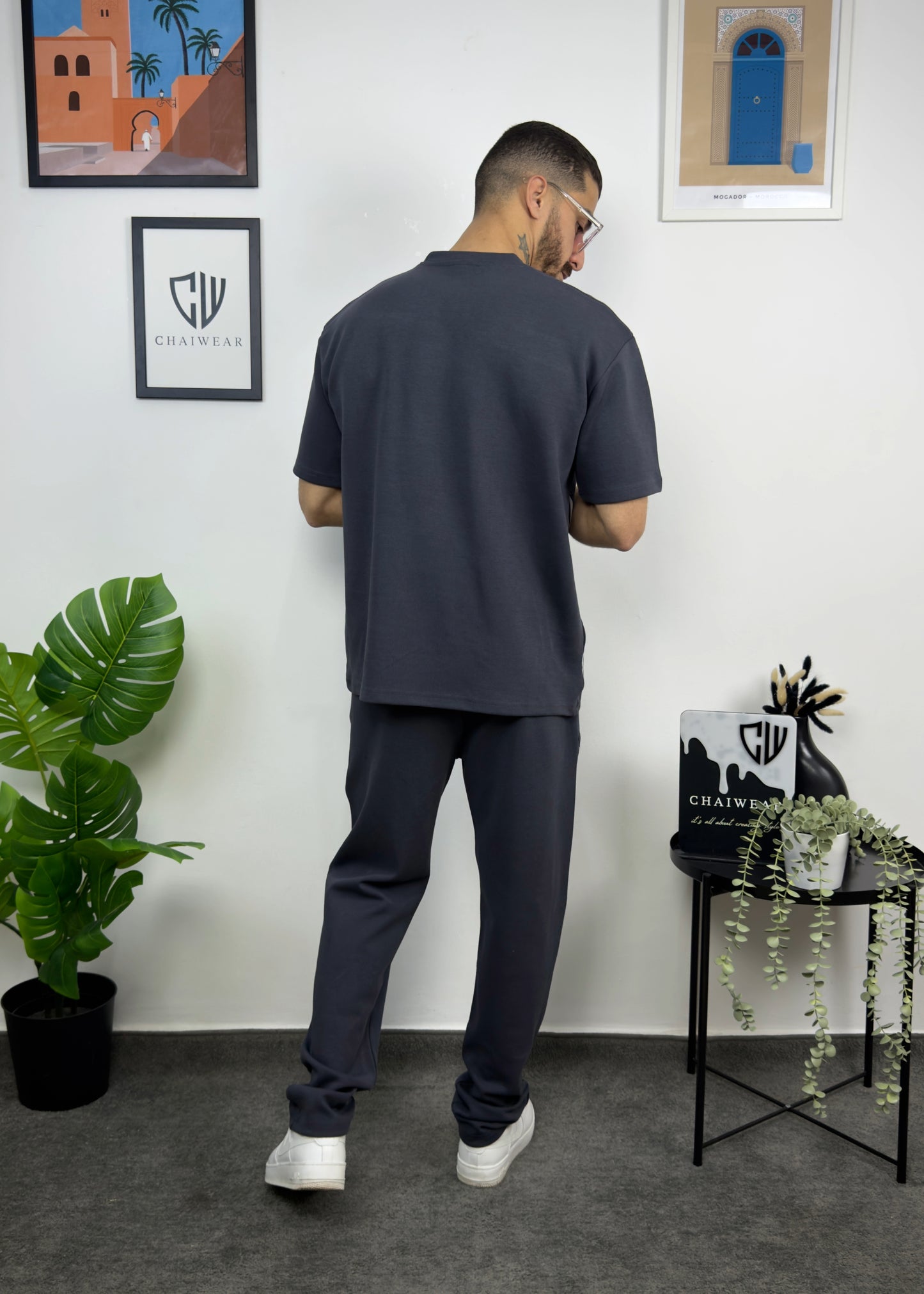 Pantalon et T-shirt Oversize en coton lourd 320 GSM Motif Bandes découpe couture