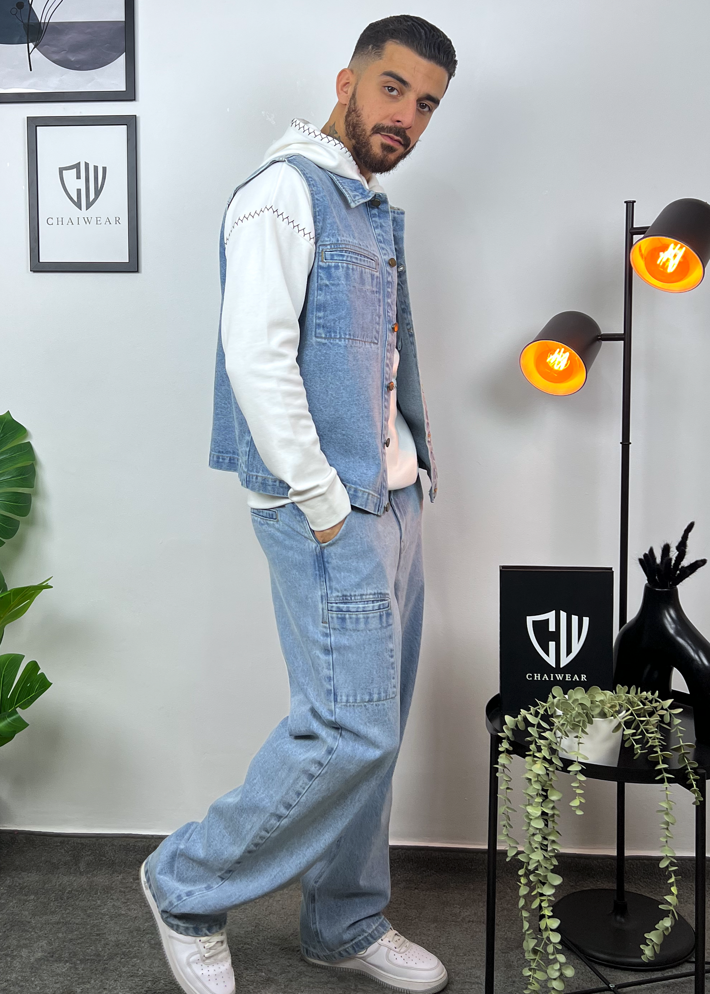 Pantalon et Gilet en Jeans oversize en coton lourd 320g / m²