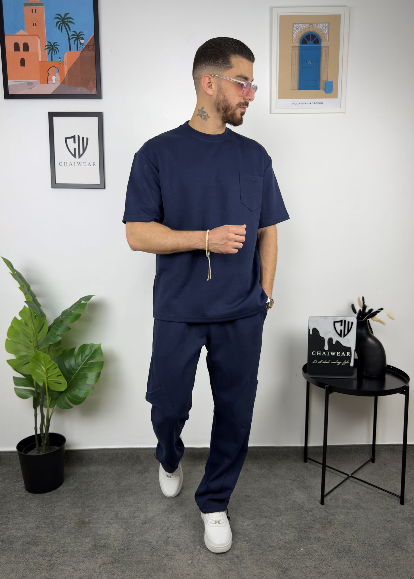 Pantalon et T-shirt Oversize en coton lourd 320 GSM Poche plaqué