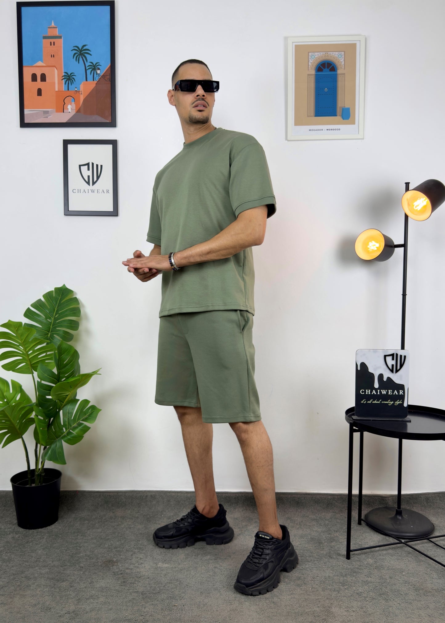 Short et T-shirt simple oversize en coton lourd 320 GSM