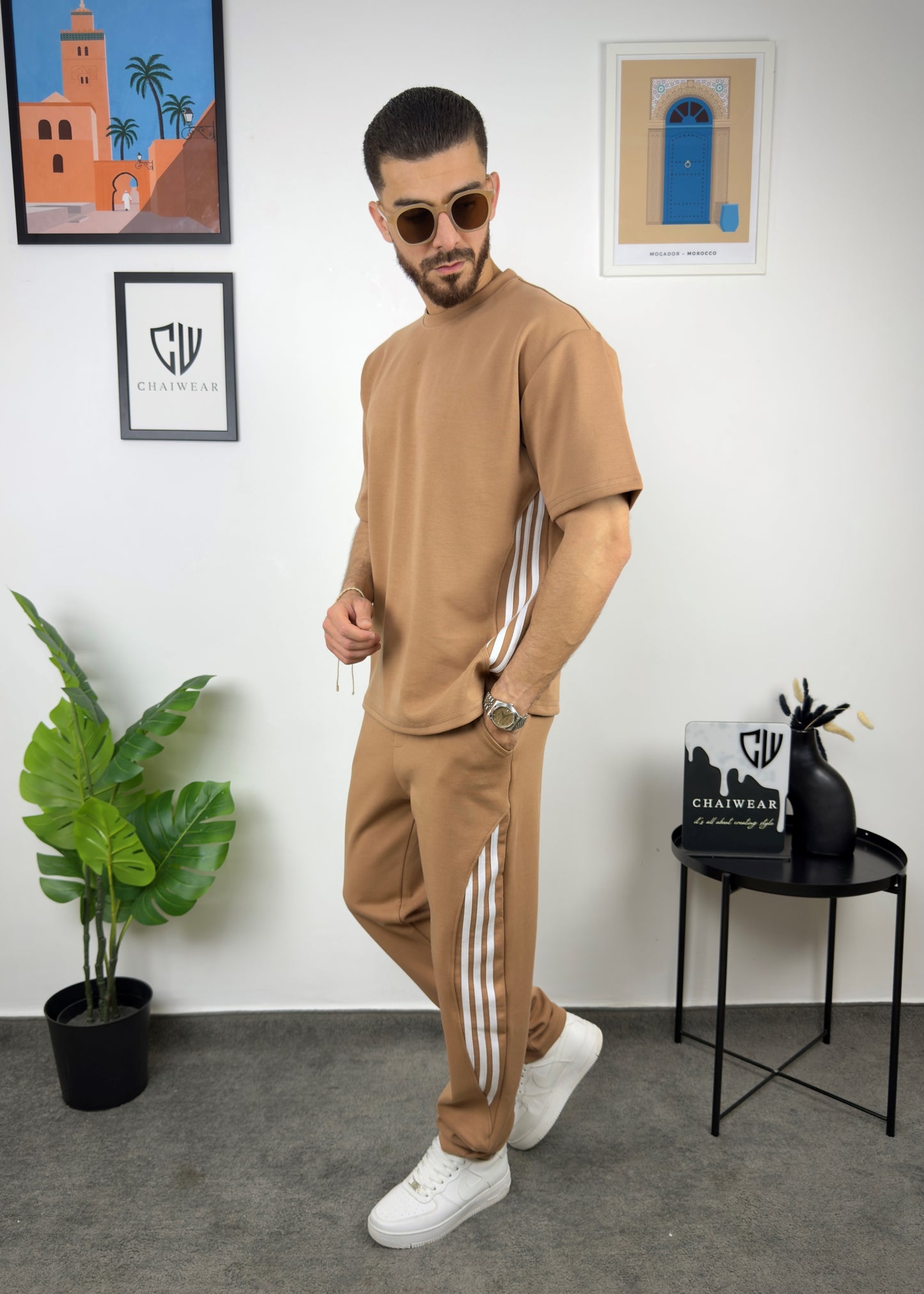 Pantalon et T-shirt Oversize en coton lourd 320 GSM Motif Bandes découpe couture