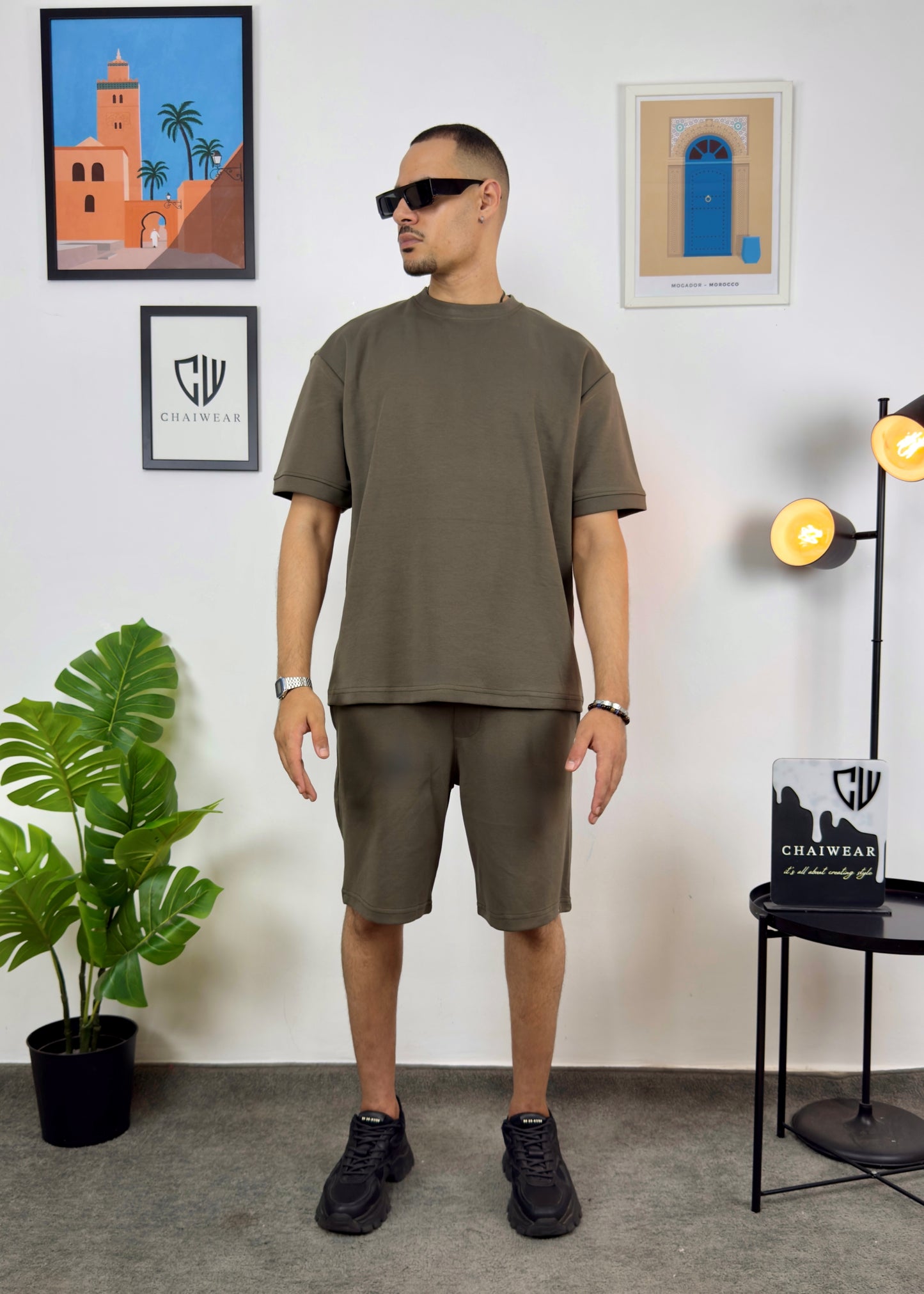 Short et T-shirt simple oversize en coton lourd 320 GSM