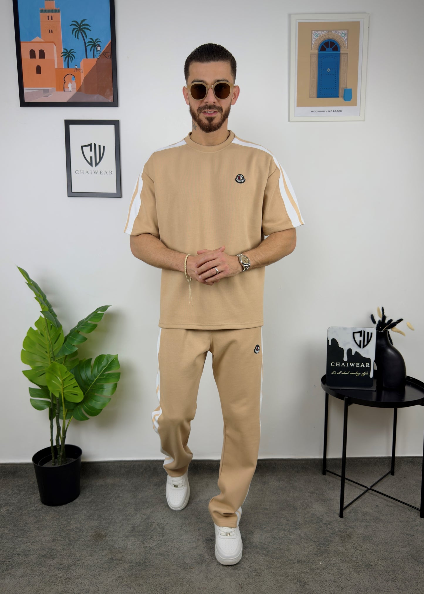 Pantalon et T-shirt Oversize en coton lourd 320 GSM Bande et motif Silicone