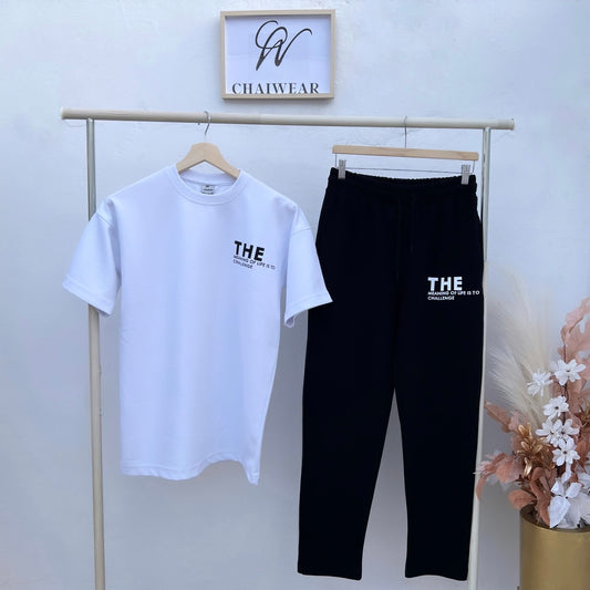 Ensemble Pantalon Noir et T-shirt Blanc over size The meaning en coton lourd 320g / m²