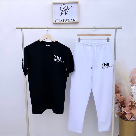 Ensemble Pantalon Blanc et T-shirt Noir over size The meaning en coton lourd 320g / m²