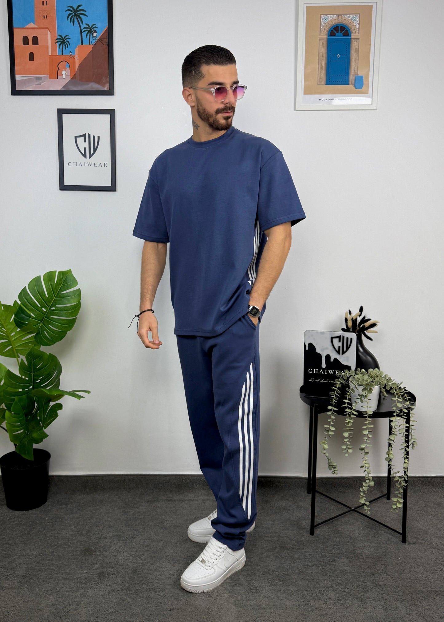 Pantalon et T-shirt Oversize en coton lourd 320 GSM Motif Bandes découpe couture