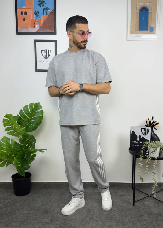 Pantalon et T-shirt Oversize en coton lourd 320 GSM Motif Bandes découpe couture