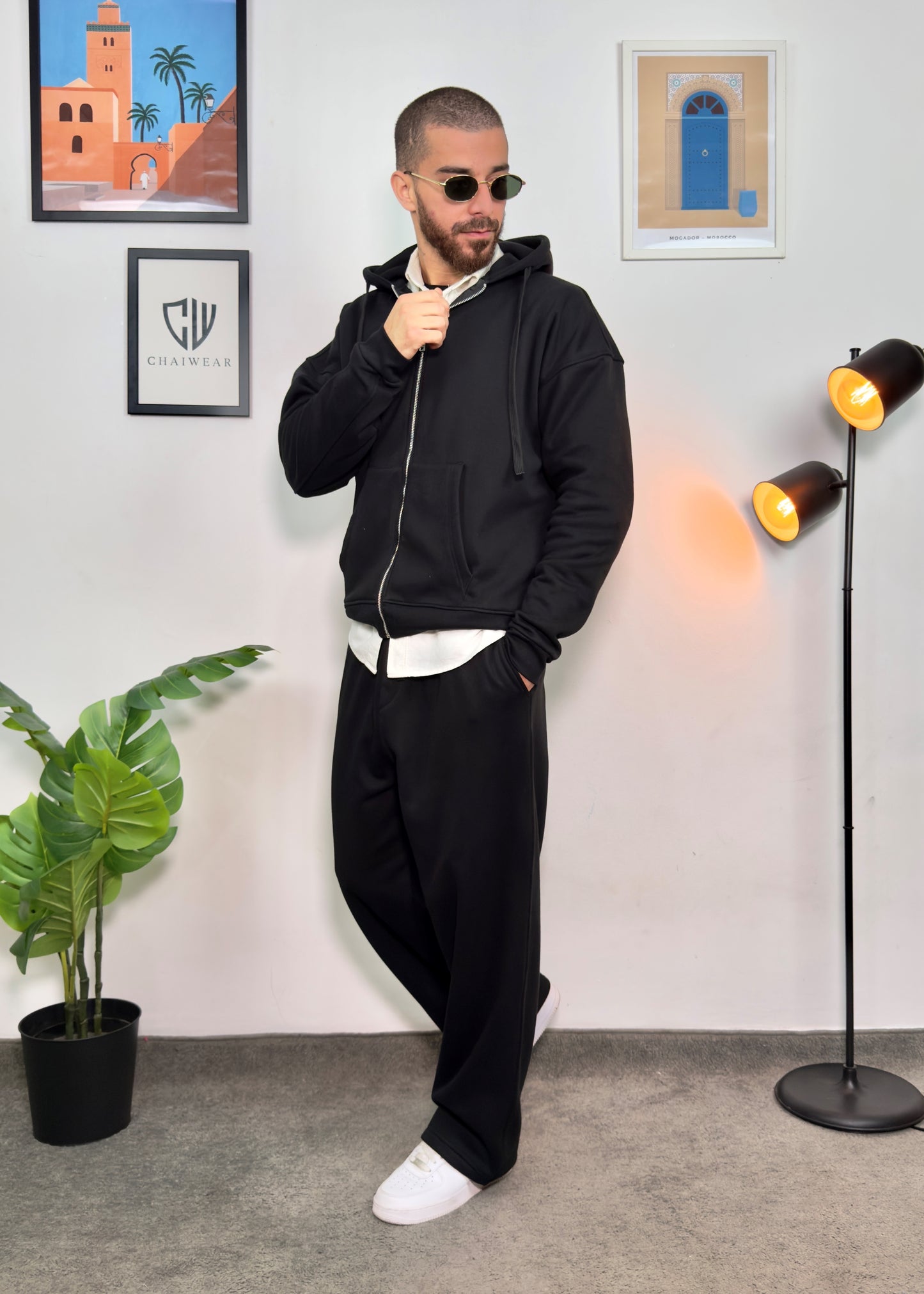 Pantalon Baggy et Sweat à capuche Oversize Simple en coton lourd 350 GSM