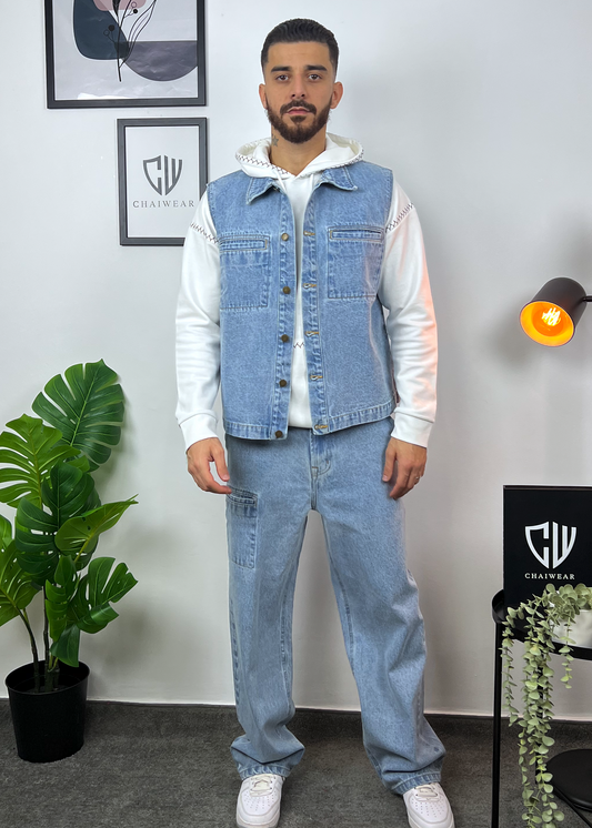 Pantalon et Gilet en Jeans oversize en coton lourd 320g / m²
