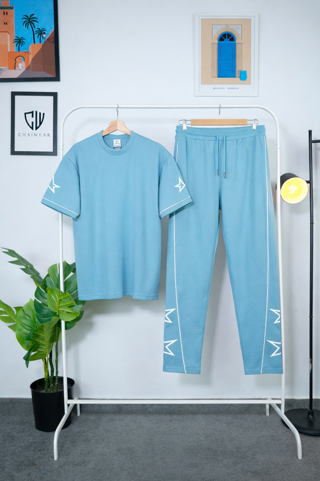 Pantalon et T-shirt Oversize en coton lourd 320 GSM Motif étoiles sérigraphie