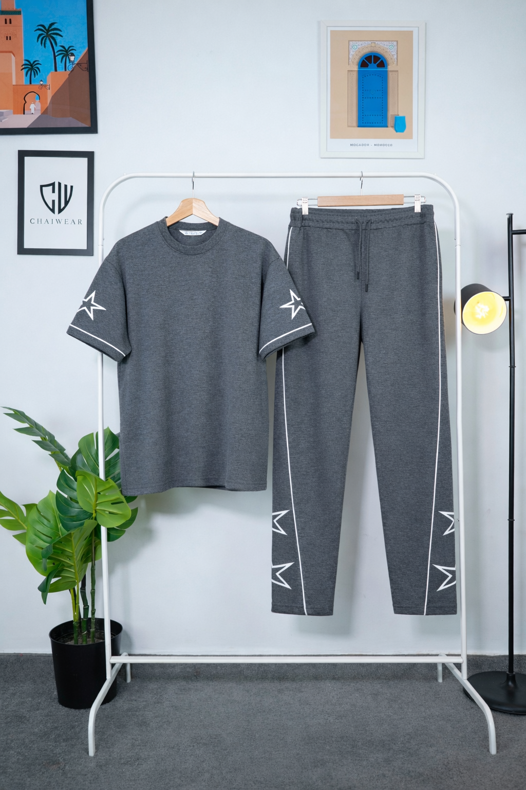 Pantalon et T-shirt Oversize en coton lourd 320 GSM Motif étoiles sérigraphie