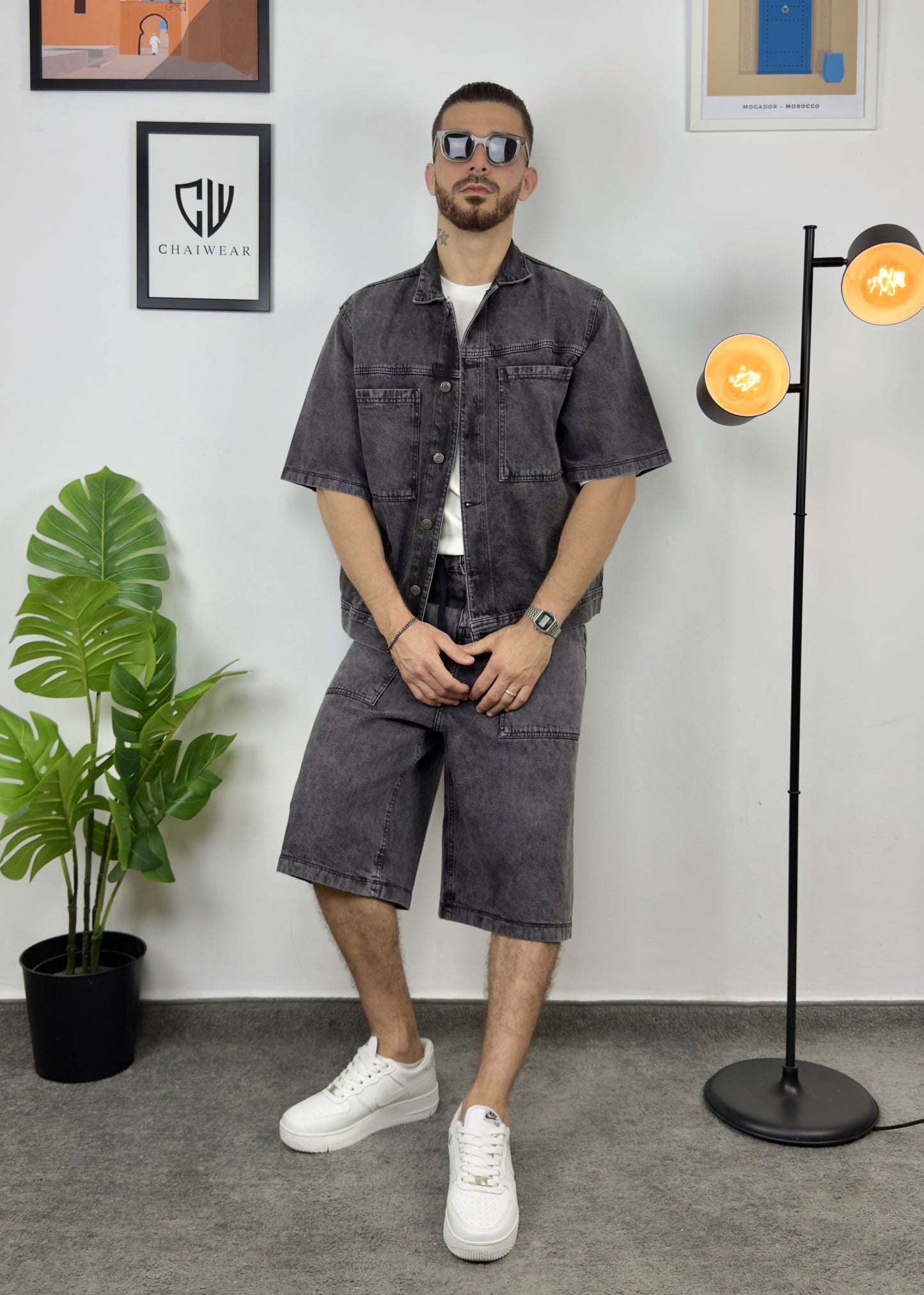Short et Veste en Jeans oversize en coton lourd 12 Oz